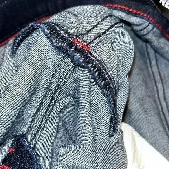 Express Dark Rinse Mid Rise Skinny Denim Jeans with Red Stitching Size 2P - Picture 11 of 11
